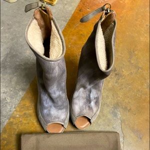 UGG open toe grey suede ankle boot.